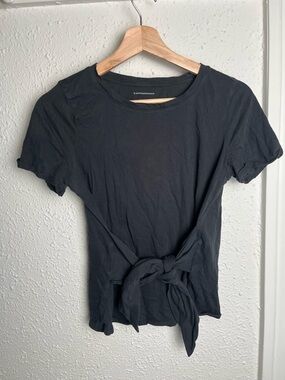Anthropologie Black Tie-Front Cotton Tee